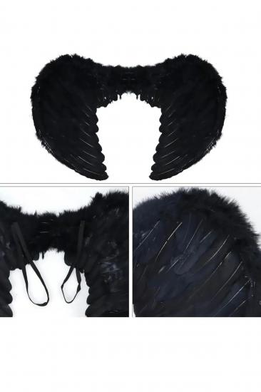 Happyland Halloween Siyah Renkli Orta Boy Melek Kanadı 34*54 cm Kostüm Aksesuar Melek Kanadı