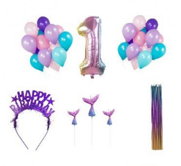 Happyland Denizkızı Mor Konseptli Doğum Günü Parti Seti Deniz Kızı Temalı Yaş Balonlu Set 