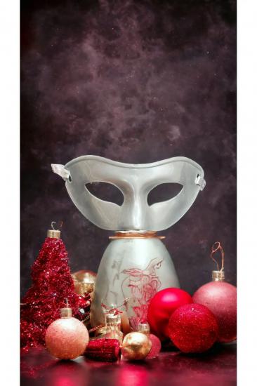 Happyland Yılbaşı Gümüş Balo Maskesi Yeni Yıl Aksesuarı Plastik Balo Maskesi