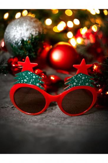 Happyland Yılbaşı Gözlüğü Plastik Camlı Kırmızı Çam Ağacı Lüks Yılbaşı Gözlük Yeni Yıl Aksesuar