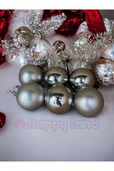 Happyland Yılbaşı Çam Ağacı Süsü Asetat Kutulu 6 Adet Gümüş Renk 4 Cm