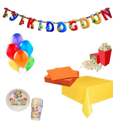 Happyland Rengarenk Doğum Günü Parti Paketi Ekonomik Set Renkli İyiki Doğdun Yazılı Set