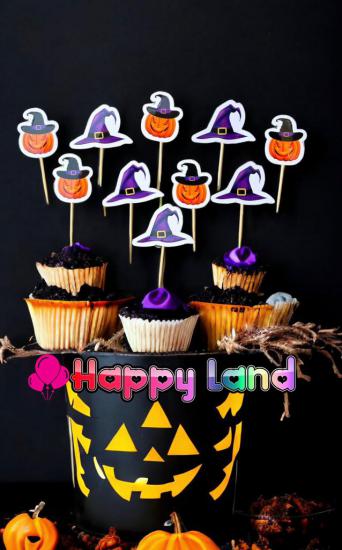 Happyland Halloween 10 lu Kürdan Süs Balkabağı&Cadı Şapkası Model Cadılar Bayramı Kürdan