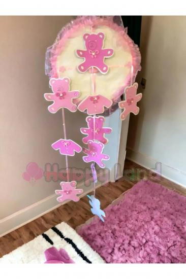 Happyland Pembe Renk Asma Süs Kapı Süsü Bebek Odası Baby Shower Cinsiyet Partisi Hediyesi Asma Süs 