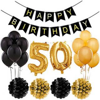 50 Yaş Doğum Günü Mekan Süsleme Seti Altın Ve Siyah