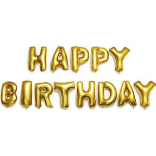 Altın Renk Happy Birthday Folyo Harf Balon Seti