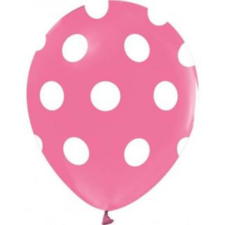 100 Adet Beyaz Puantiyeli Pembe Balon Benekli 12inc Helyumla Uçan