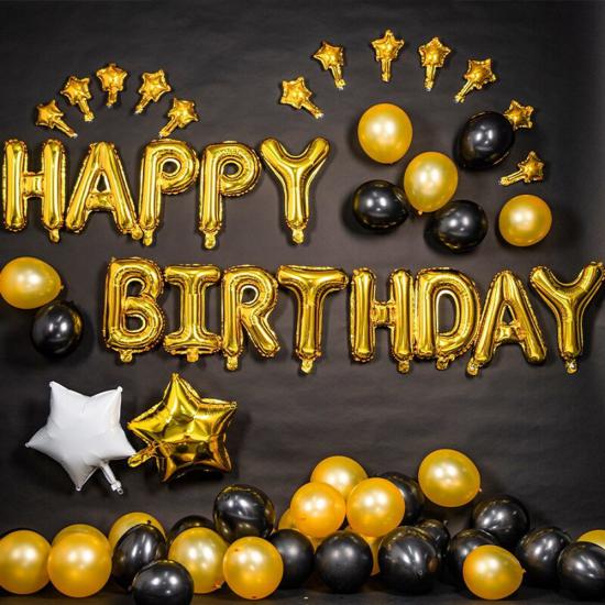 Folyo Happy Birthday Yıldızlı Doğum Günü Seti Gold Siyah