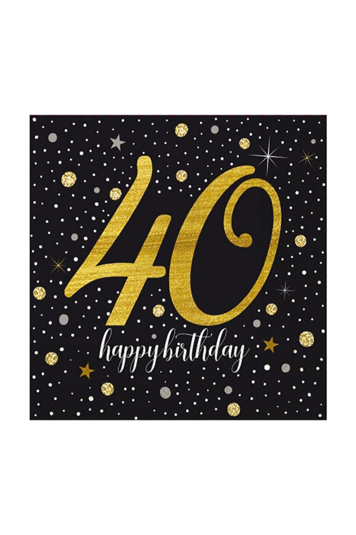 Happyland 40 Yaş Siyah Gold Yıldızlı Peçete