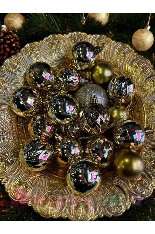 Yılbaşı Çam Ağacı Süsü Yılbaşı Topları Gold Renk Asetat Kutulu 20’li Yılbaşı Topu Seti