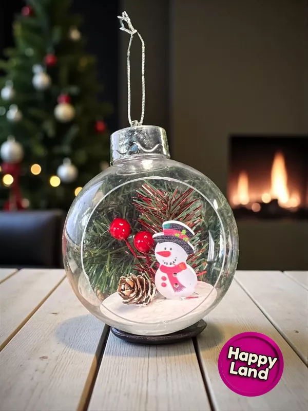 Happyland Yılbaşı Ağacı Süsü 1 Adet Şeffaffanus Kardanadamlı Topsüs 10cm Teraryum Süs HPY26059