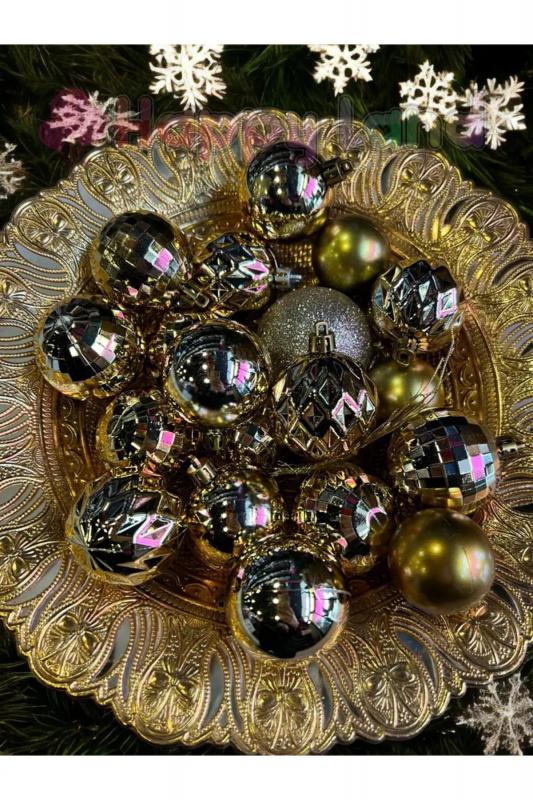 Yılbaşı Çam Ağacı Süsü Yılbaşı Topları Gold Renk Asetat Kutulu 20’li Yılbaşı Topu Seti