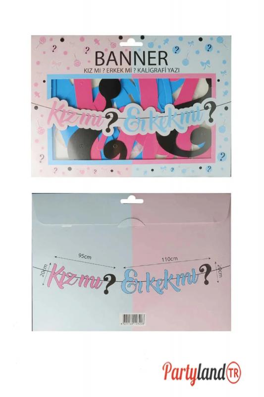 Happyland Simli Kız Mı Erkek Mi Yazılı Cinsiyet Partisi Kaligrafi Banner (pembe /mavi)