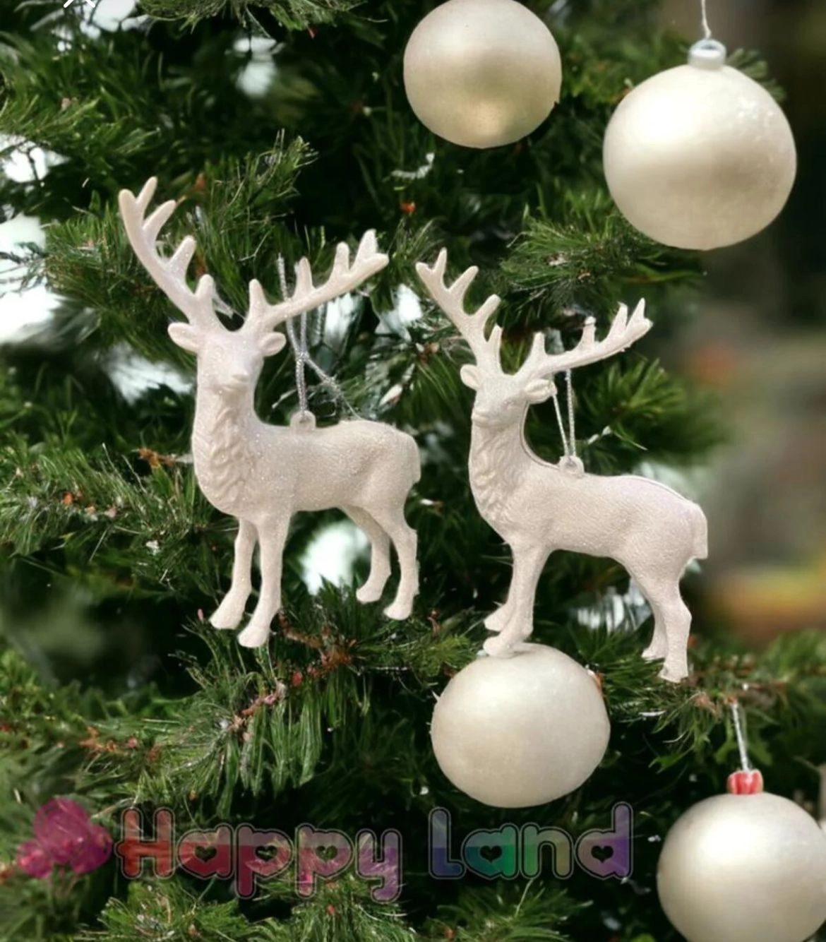 Happyland Yılbaşı Süsü Beyaz Geyik 1 adet Yılbaşı Ağacı Geyik Süs Beyaz Asma Süs 10 Cm HPY26026