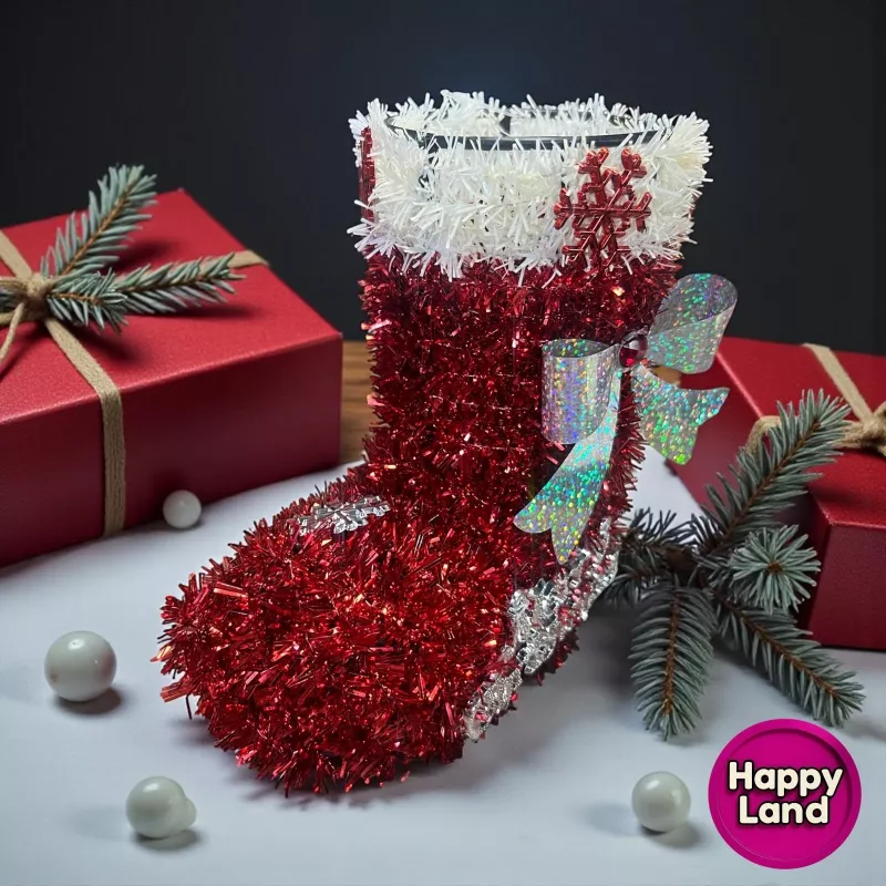 Happyland Yılbaşı Süsü Noel Baba Çizmesi Noel Çorabı Dekor Süs Kova 20 CM HPY-2