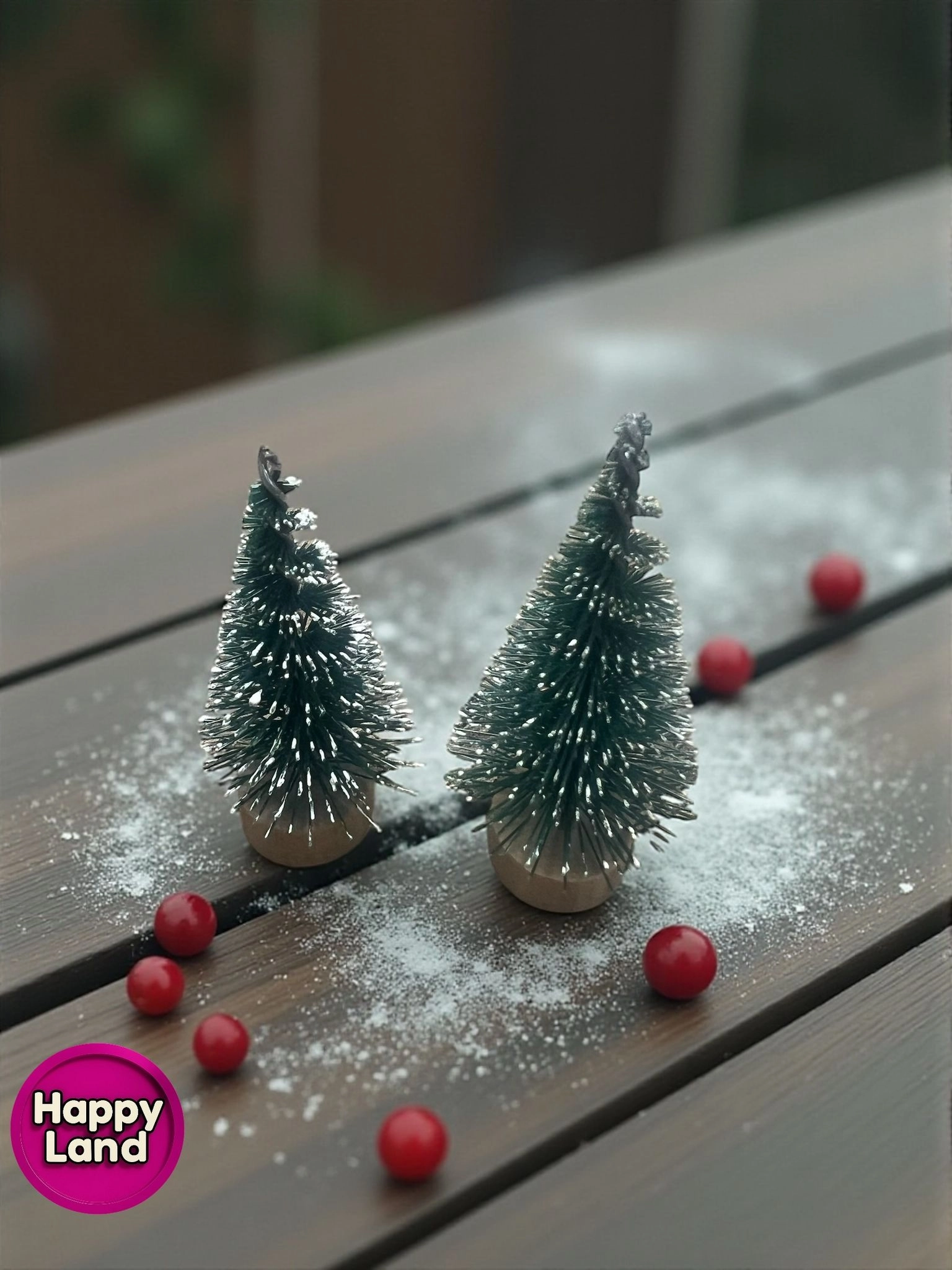 Happyland Mini Masa Üzeri Yılbaşı Ağacı 2 Adet 5 cm Minyatür Karlı Model Yılbaşı Ağacı