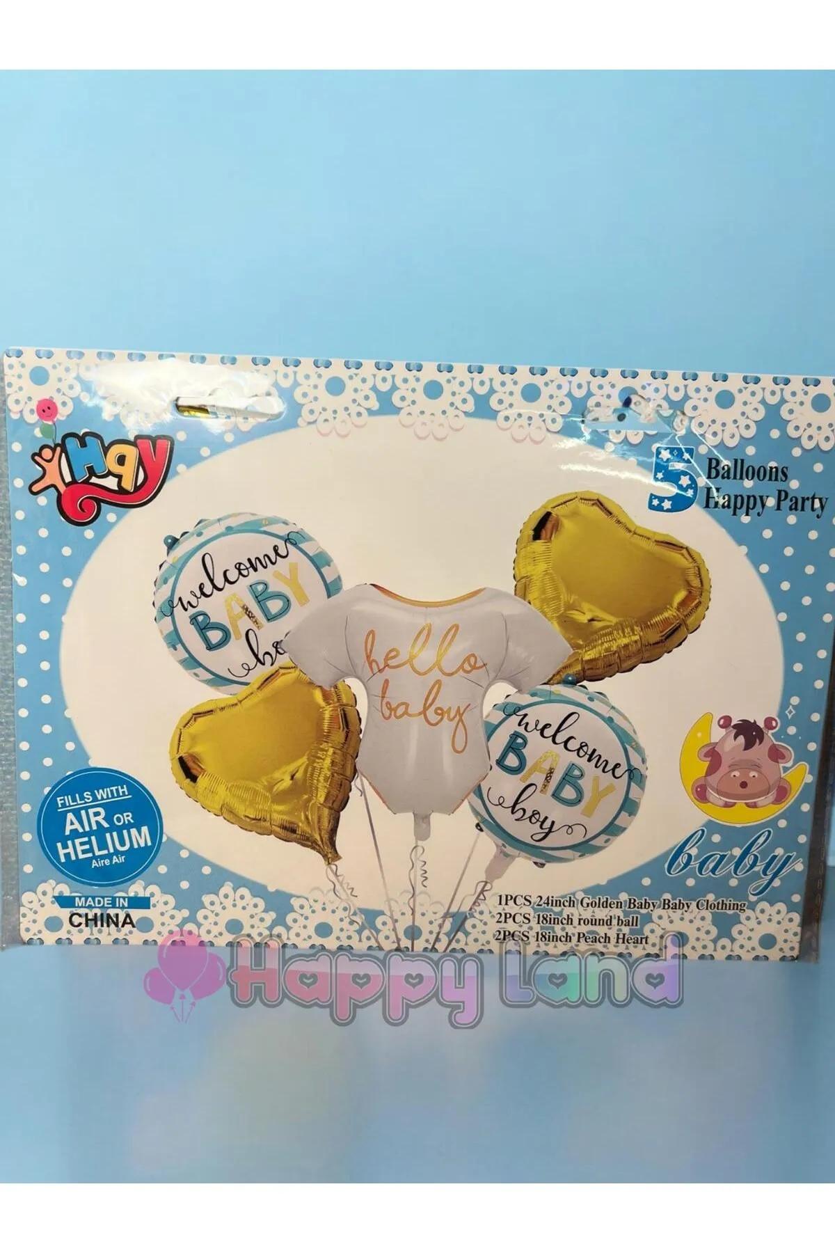 Happyland%20Hoşgeldin%20Bebek%20Mavi%20Renk%205’li%20Folyo%20Balon%20Seti%20Baby%20Shower%20Parti%20Balon%20Seti
