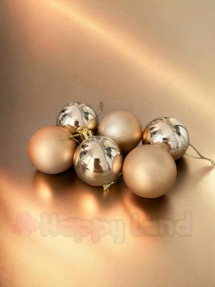Happyland Yılbaşı Çam Ağacı Süsü 4 cm Şampanya Rengi Toplar 6 Adet Asetat Kutulu Yılbaşı Topu