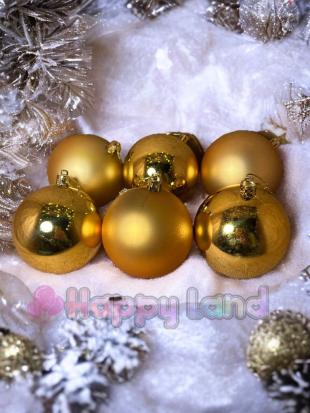 Happyland Yılbaşı Çam Ağacı Süsü Gold Renk  Parlak Mat 6 Adet 8 cm AsetatKutuluModel Yılbaşı Top