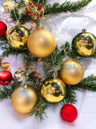 Happyland Yılbaşı Çam Ağacı Süsü Gold Renk  Parlak Mat 6 Adet 8 cm AsetatKutuluModel Yılbaşı Top