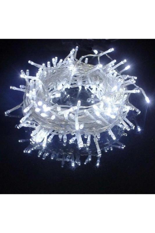 Happyland Yılbaşı 10 Metre Beyaz 100 Ledli Fonksiyonlu Fişli Yılbaşı Ağacı Işığı Dekorasyon Işığı Vitrin Işığı