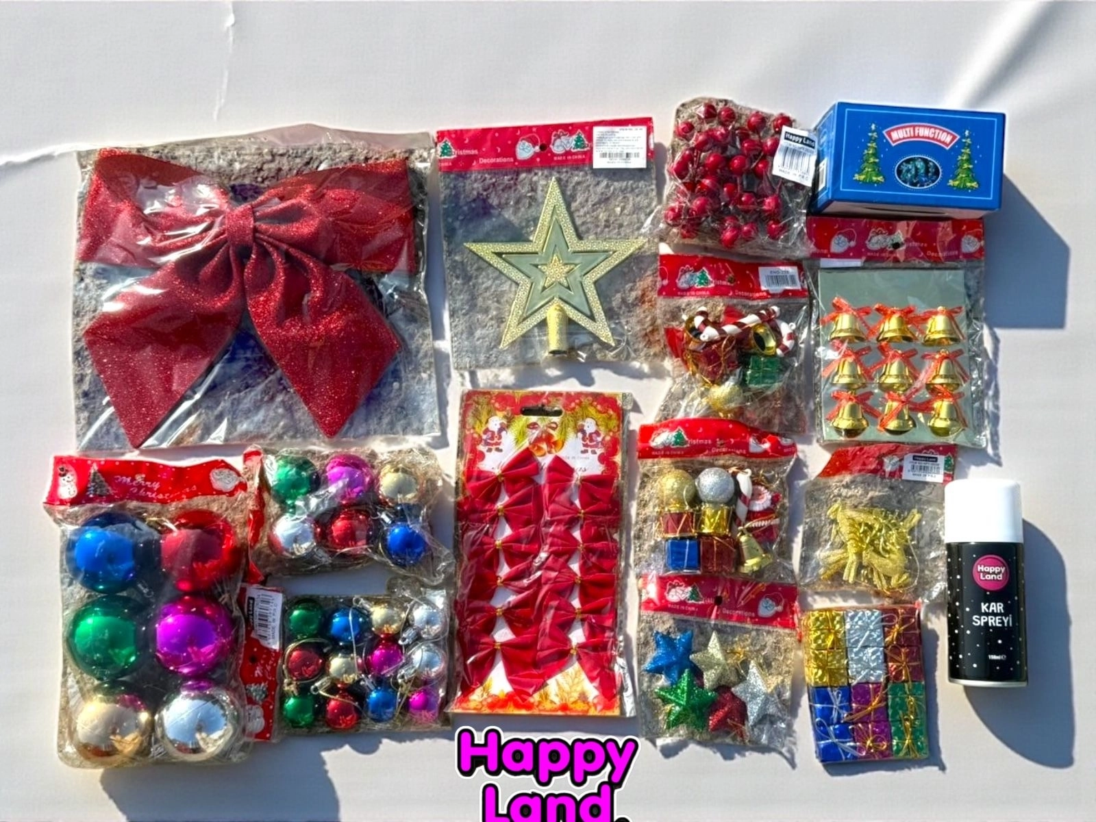 Happyland 150 cm Yılbaşı Çam Ağacı Seti 5 m Rgb Led Işıklı 88’li Yılbaşı Süsleri Paketi ,Kar Spreyi