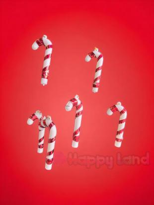 Happyland  Yılbaşı Çam Ağacı Süsü Baston Şeker Kırmızı Beyaz 6 adet Küçük Boy Şeker Kamışı Süs 7cm