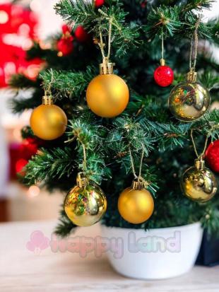 Happyland Yılbaşı Çam Ağacı Süsü 4 cm Gold Yılbaşı Topu 6 adet Asetat Kutulu Model Yılbaşı Cici Top