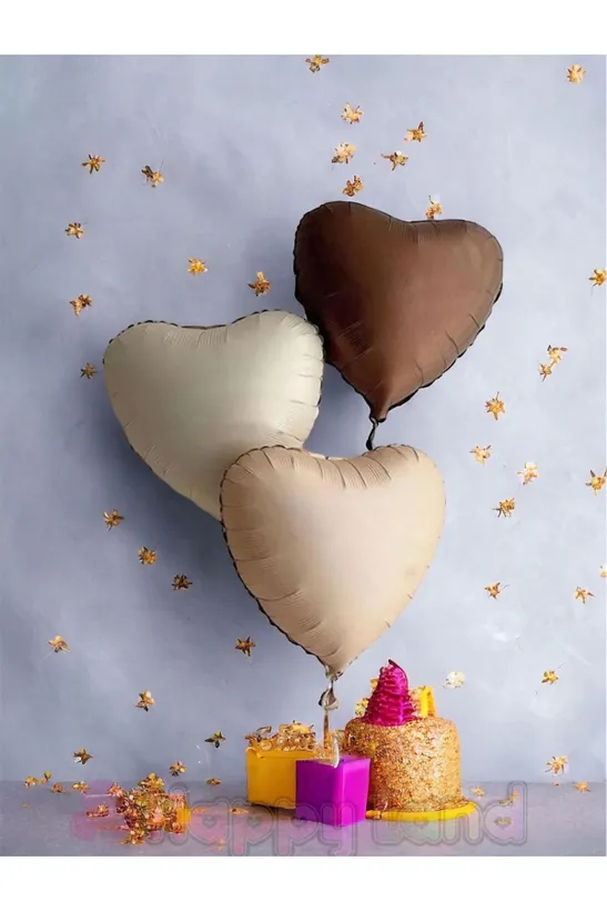Happyland Retro Kalp Balon Seti Bej, Krem Ve Karamel Kalp Balon Folyo 3 Adet