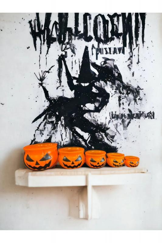 Happyland Halloween Şeker Kovası Kulplu 5 Li Cadılar Bayramı 5 boy Şeker Kovası Dekor Süs 