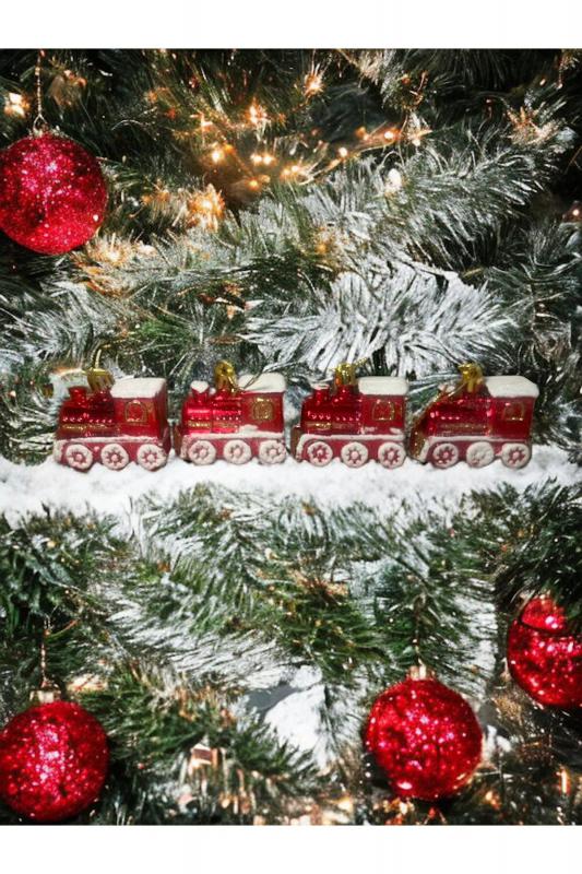 Happyland Yılbaşı Çam Ağacı Süsü 4 Adet Kırmızı Tren Süs 6 Cm Yılbaşı Ağacı Süs Tren Yeni Yıl Süs