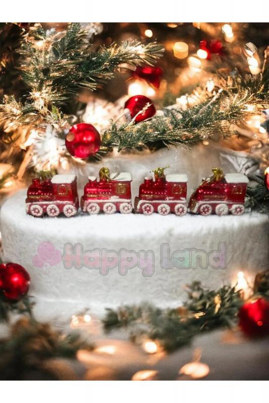 Happyland Yılbaşı Çam Ağacı Süsü 4 Adet Kırmızı Tren Süs 6 Cm Yılbaşı Ağacı Süs Tren Yeni Yıl Süs