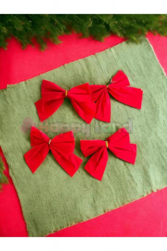 Happyland Kırmızı Yılbaşı Çam Ağaçı Fiyonk Kurdele 4 adet Yeni Yıl Noel Parti Dekorasyon Süsleri