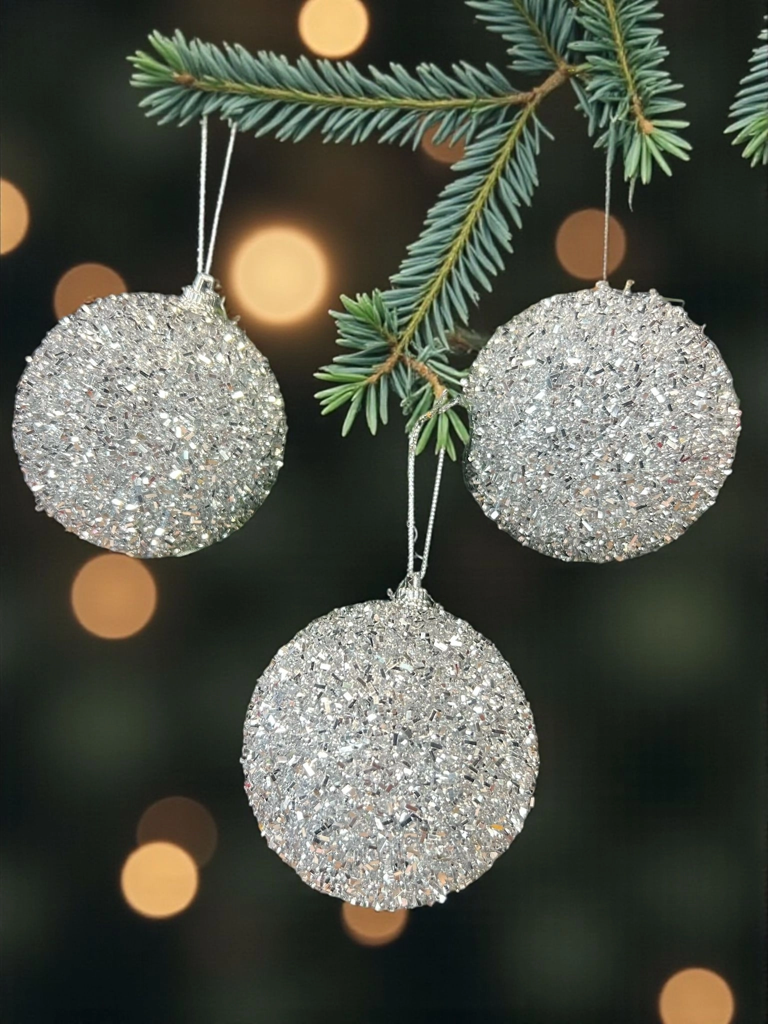 Happyland Yılbaşı Çam Ağacı Süsü 3 Adet Gümüş Pullu Parıltılı Büyük Boy YılBaşı Topu HPY26043