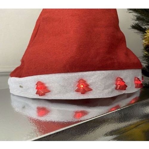 Happyland Yılbaşı Şapkası Işıklı Noel Şapkası 40 cm Kırmızı Yetişkin Noel Baba Şapkası