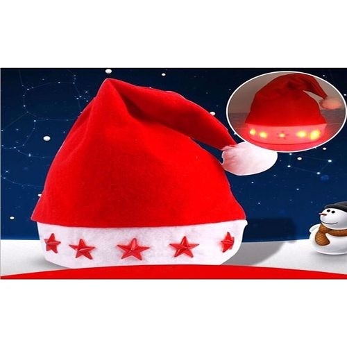 Happyland Yılbaşı Şapkası Işıklı Noel Şapkası 40 cm Kırmızı Yetişkin Noel Baba Şapkası