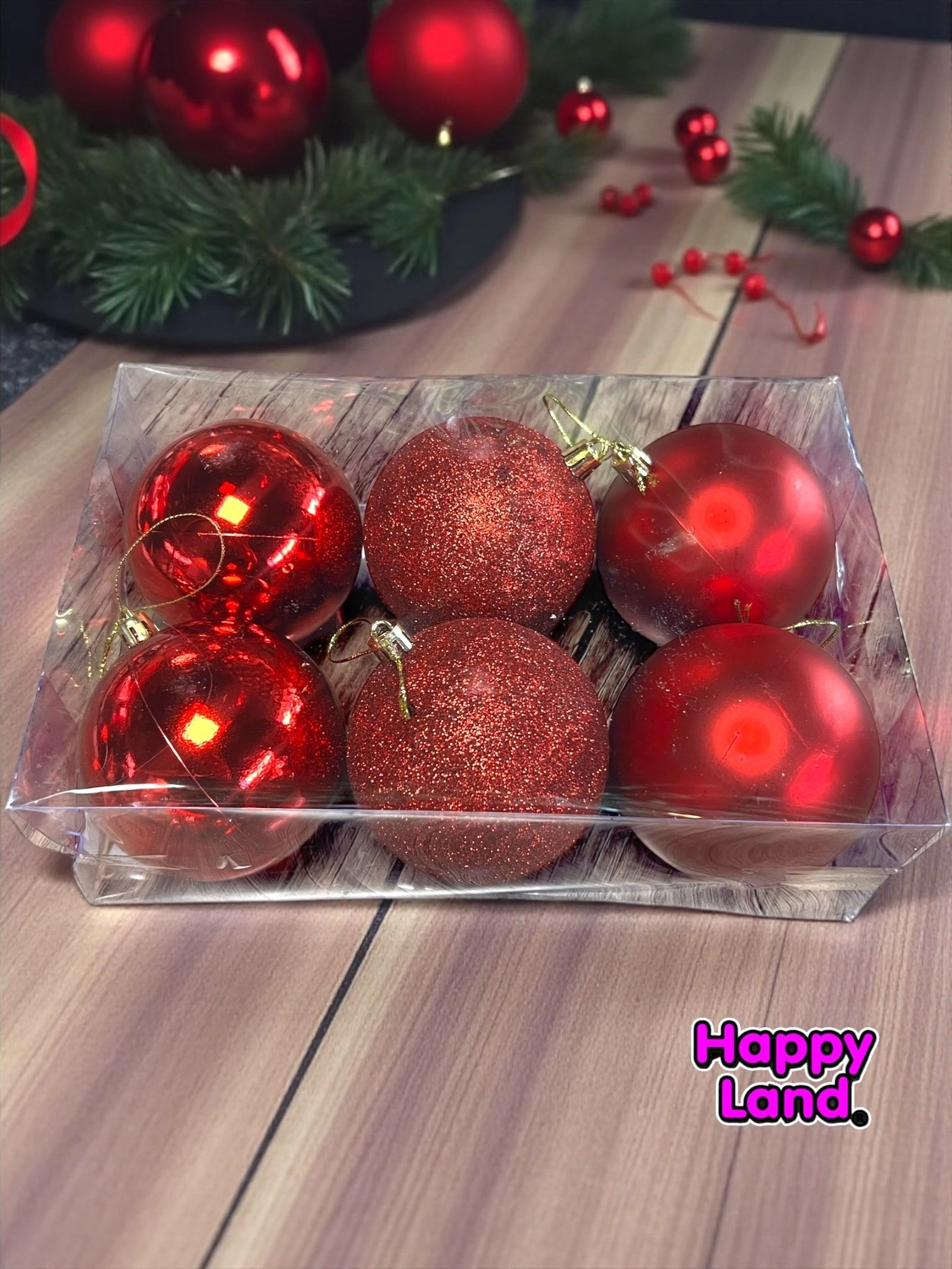 Happyland Yılbaşı Çam Ağacı Süsü 8 cm 6’LI Kırmızı Yılbaşı Topu BüyükBoy Yılbaşı Topu HP129