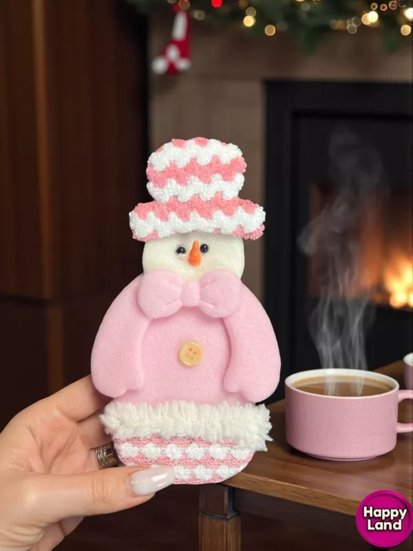   Yılbaşı Ağacı Süsü Kardanadam Peluş Makaron Pembe Renk Asma Süs 20 cm Noel Dekor HPY26044 