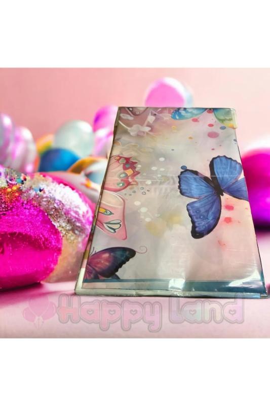 Happyland Kelebek Desenli Kullanat Plastik Masa Örtüsü Kelebek Konsept Doğum Günü Masa Örtüsü