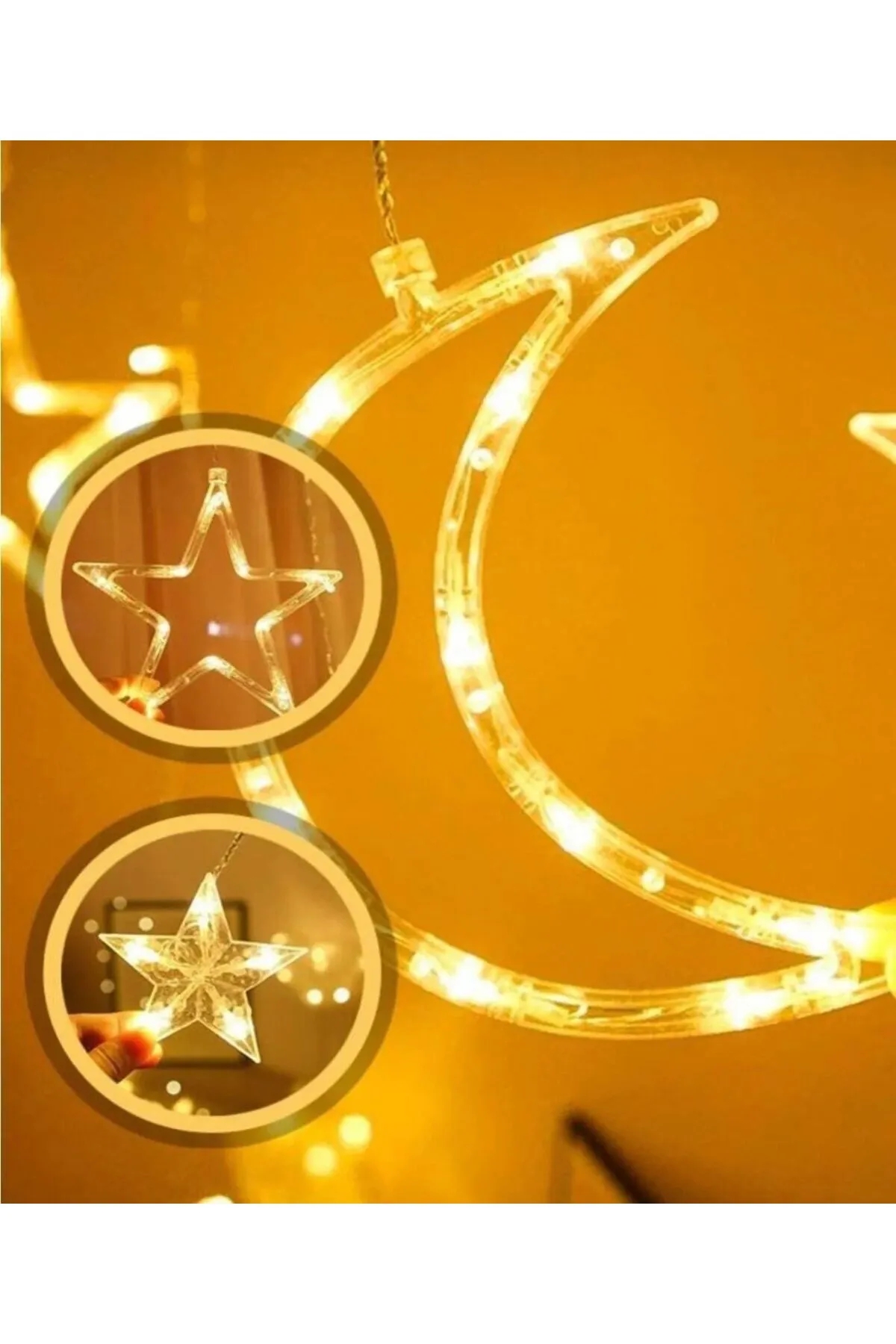 Happyland Ay Yıldız Perde Led 8 Mod Saçaklı Günışığı Perde Peri Işık 3.5 m Dekoratif Lamba Led Işık