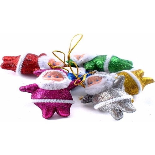 Happyland Yılbaşı Ağacı Süsü 6’lı Noel Baba Asma Süs Karışık Renk Simli Çam Ağacı Süsü