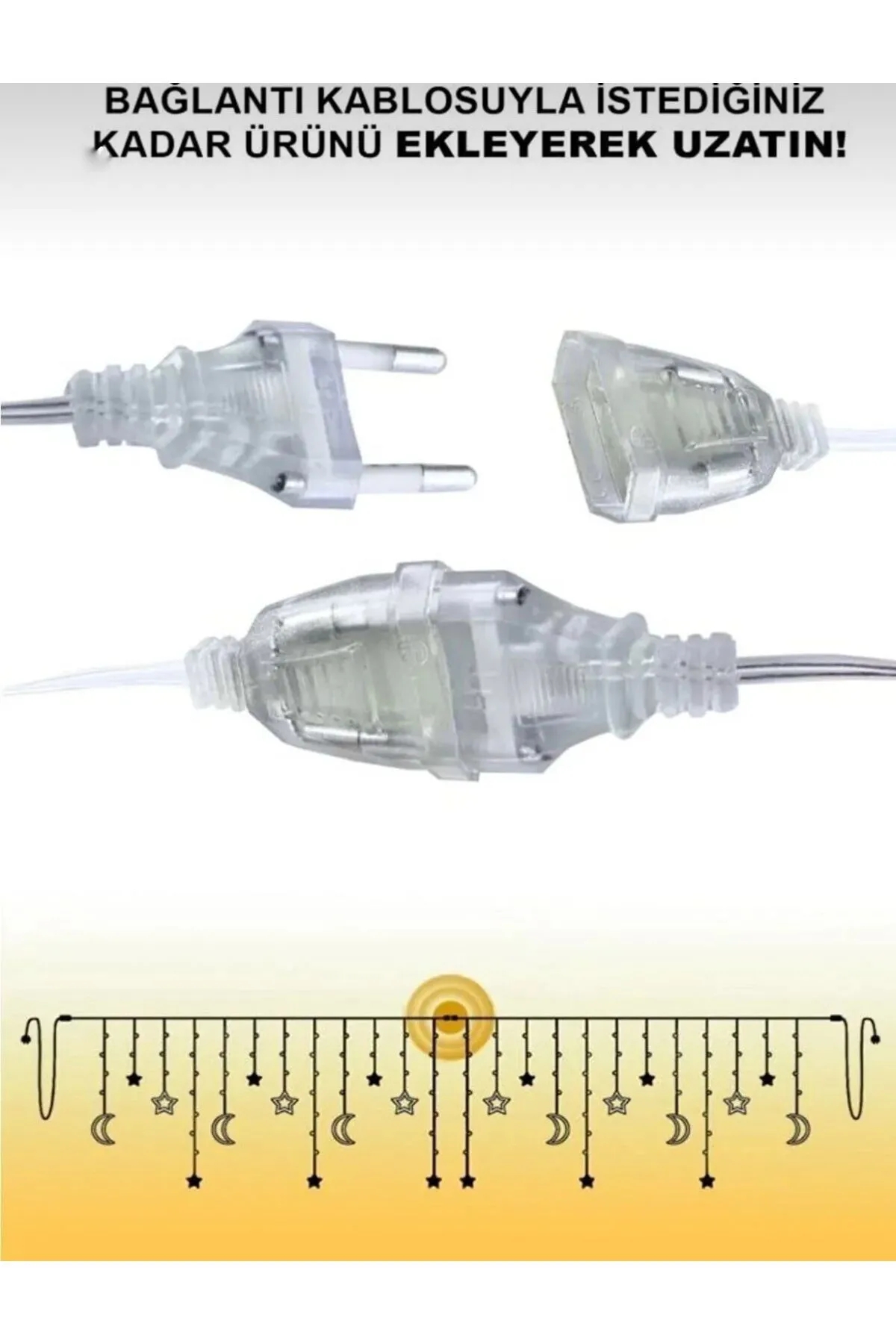Happyland Ay Yıldız Perde Led 8 Mod Saçaklı Günışığı Perde Peri Işık 3.5 m Dekoratif Lamba Led Işık