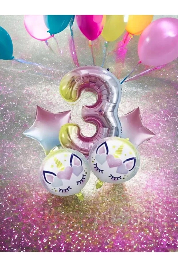 Happyland%20Unicorn%203%20Yaş%20Rakam%20Balon%20Seti%20Unicorn%20Konsept%20Doğum%20Günü%20Balon%20Seti