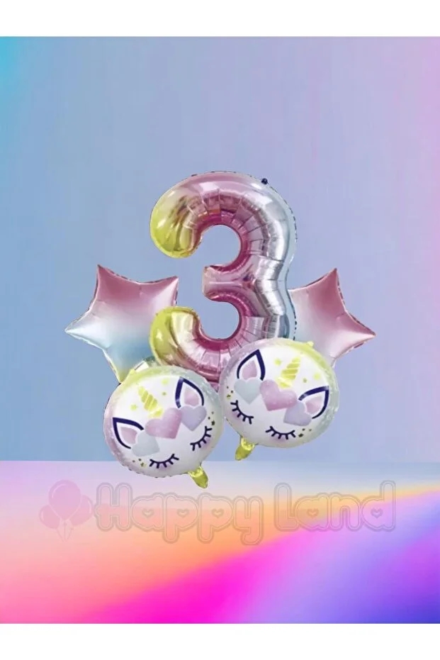 Happyland%20Unicorn%203%20Yaş%20Rakam%20Balon%20Seti%20Unicorn%20Konsept%20Doğum%20Günü%20Balon%20Seti