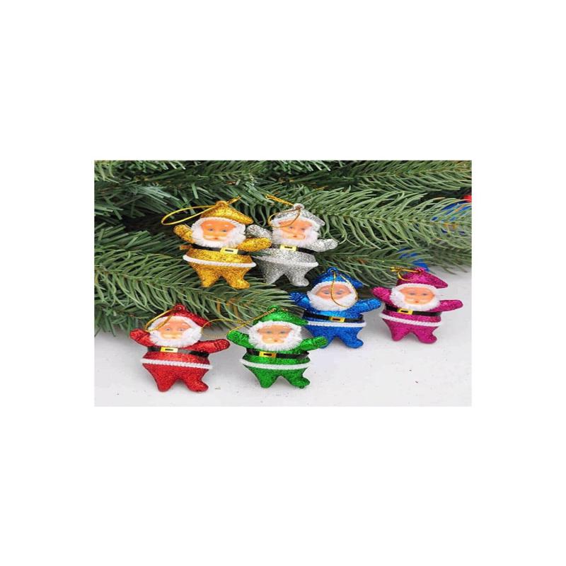 Happyland Yılbaşı Ağacı Süsü 6’lı Noel Baba Asma Süs Karışık Renk Simli Çam Ağacı Süsü