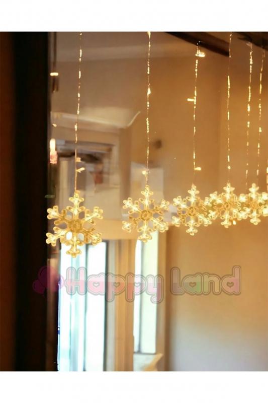 Happyland Dekoratif Led Işıklı Kar Tanesi Perde Led 3 m perde Led Saçağı Dizili KAR Tanesi Led ışık 