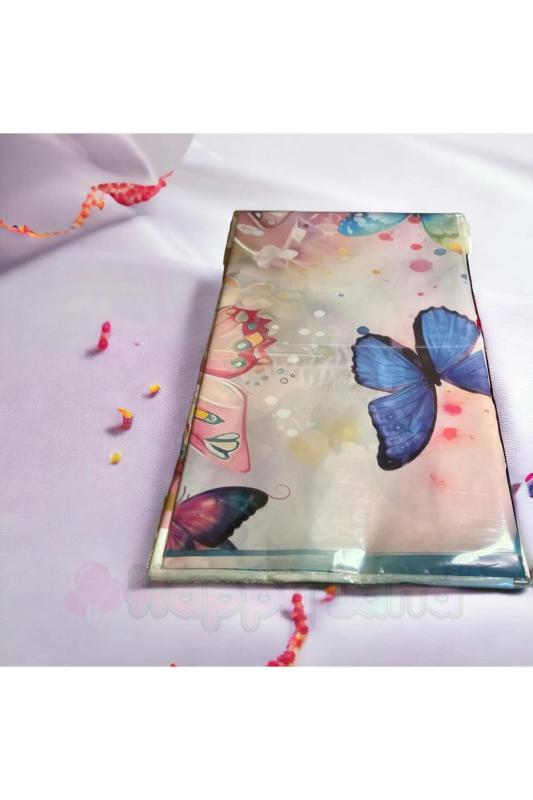 Happyland Kelebek Desenli Kullanat Plastik Masa Örtüsü Kelebek Konsept Doğum Günü Masa Örtüsü