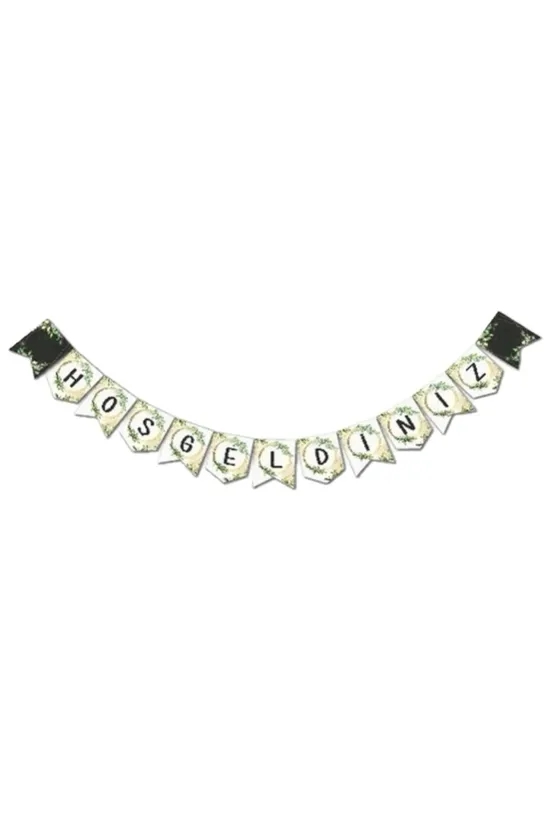 Happyland Hoşgeldiniz Zigzag Banner Yazı Süs Hoşgeldiniz Yazısı Gold Yeşil Desenli