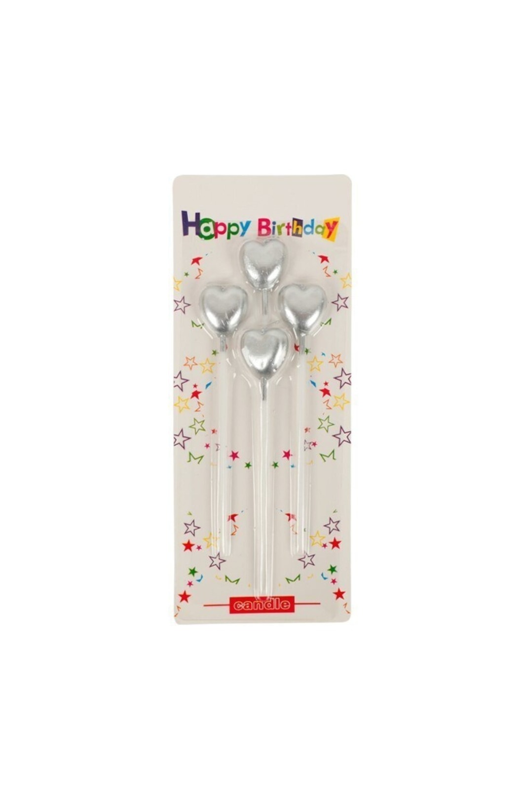 Happyland Gümüş 4’lü Kalp Figürlü Uzun Pasta Mumu﻿﻿