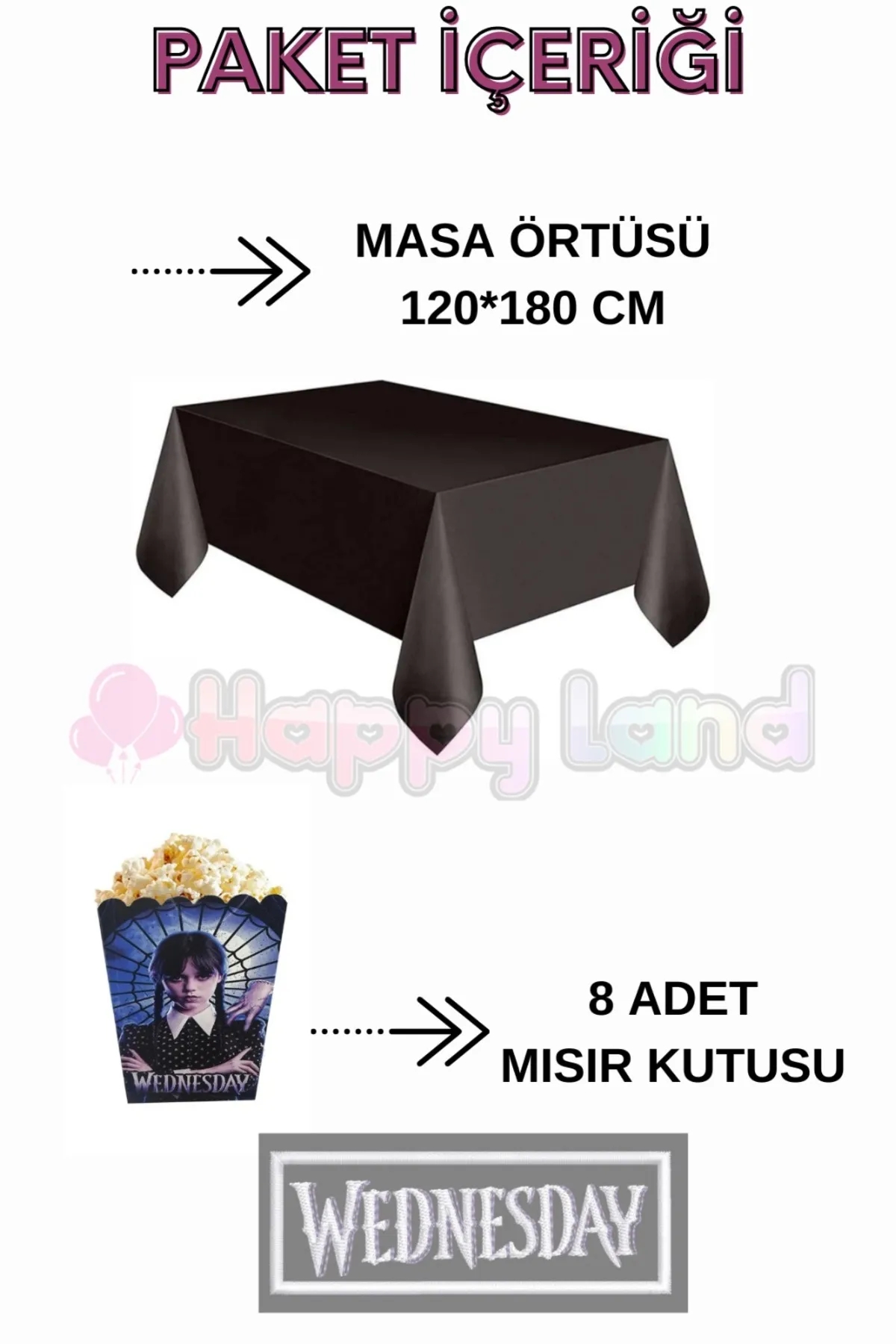 Happyland Wednesday Addams 8 Kişilik Lüks Happy Set Doğum Günü Seti Parti Malzemeleri